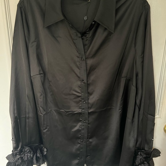 Source Unknown Tops - Black Satin Button Down Shirt
